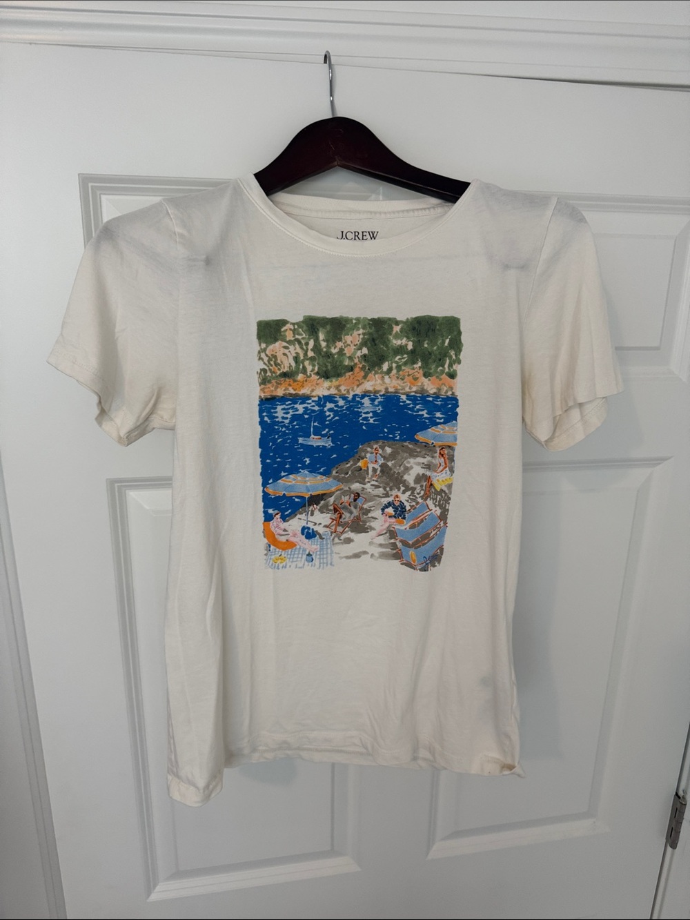 J. Crew Off-White Seaside Graphic Short Sleeve Tee